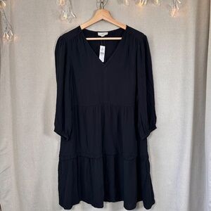 NWT LOFT Outlet Black Tiered Mini Dress | Size S